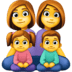 👩‍👩‍👧‍👦 family: woman, woman, girl, boy display on Facebook